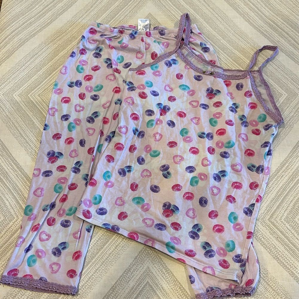 Esme Girls Lavender with Lace Trim Fruit Loop Tank & Pants Pajama Set - Size 12